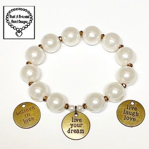 Handmade Pearl Swarovski Inspirational Boho Charm Bracelet – Believe Love Dream